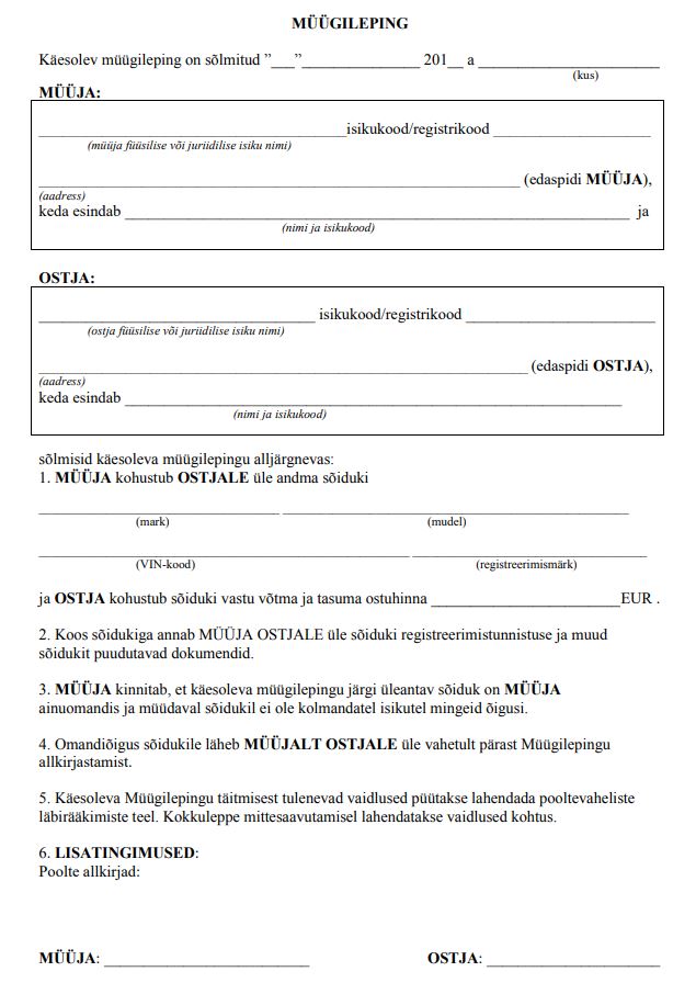 Auto ostu-müügilepingu näidis